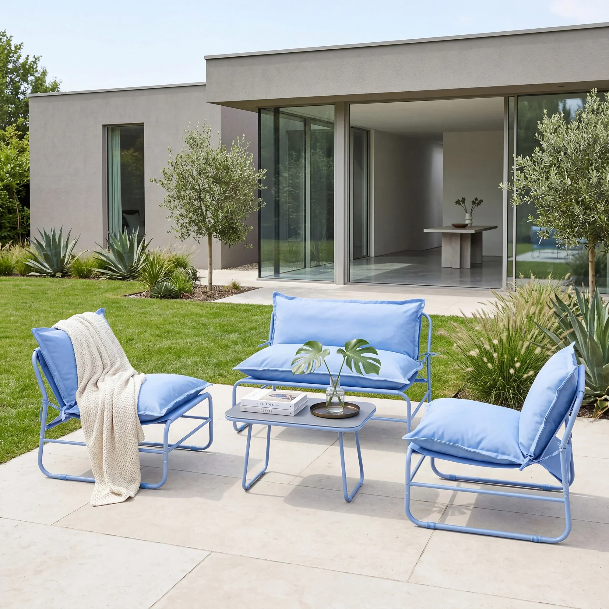 Avoren - Set Salotto da giardino 4 posti con sofa blu - Image 2