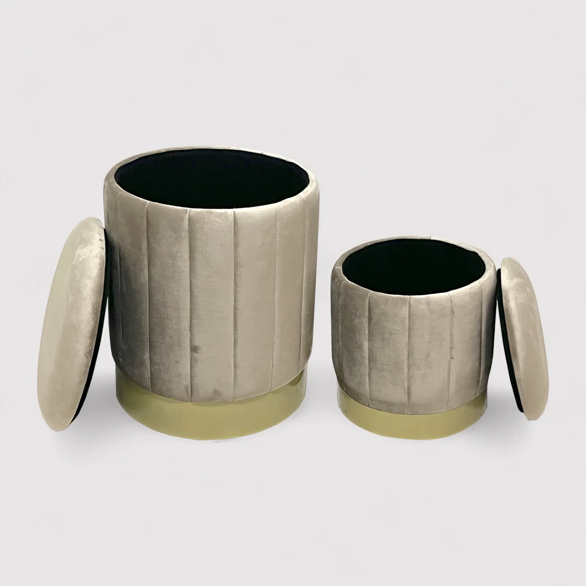 Entelea - Set di 2 pouf beige in velluto con contenitore - Image 4