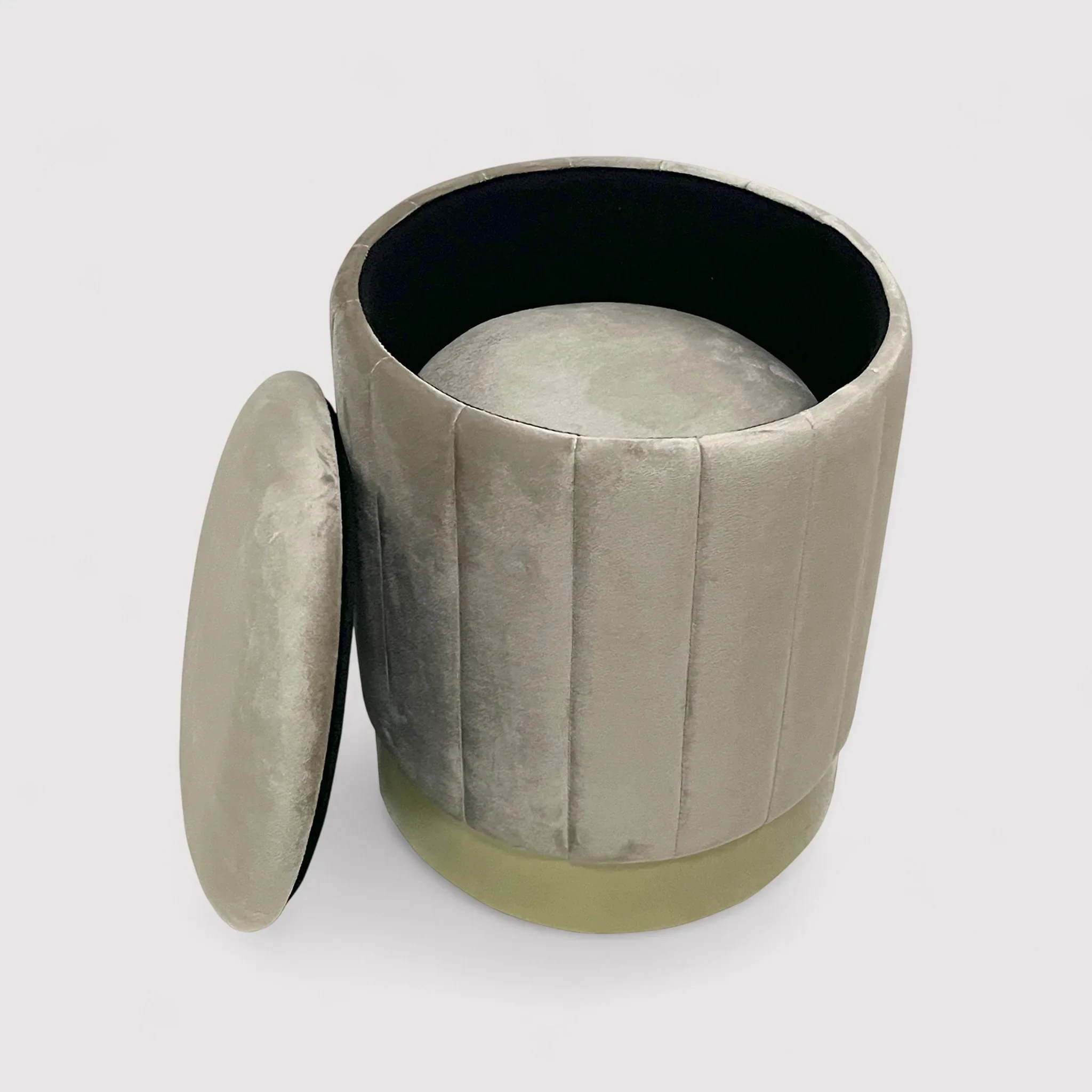 Entelea - Set di 2 pouf beige in velluto con contenitore - Image 5