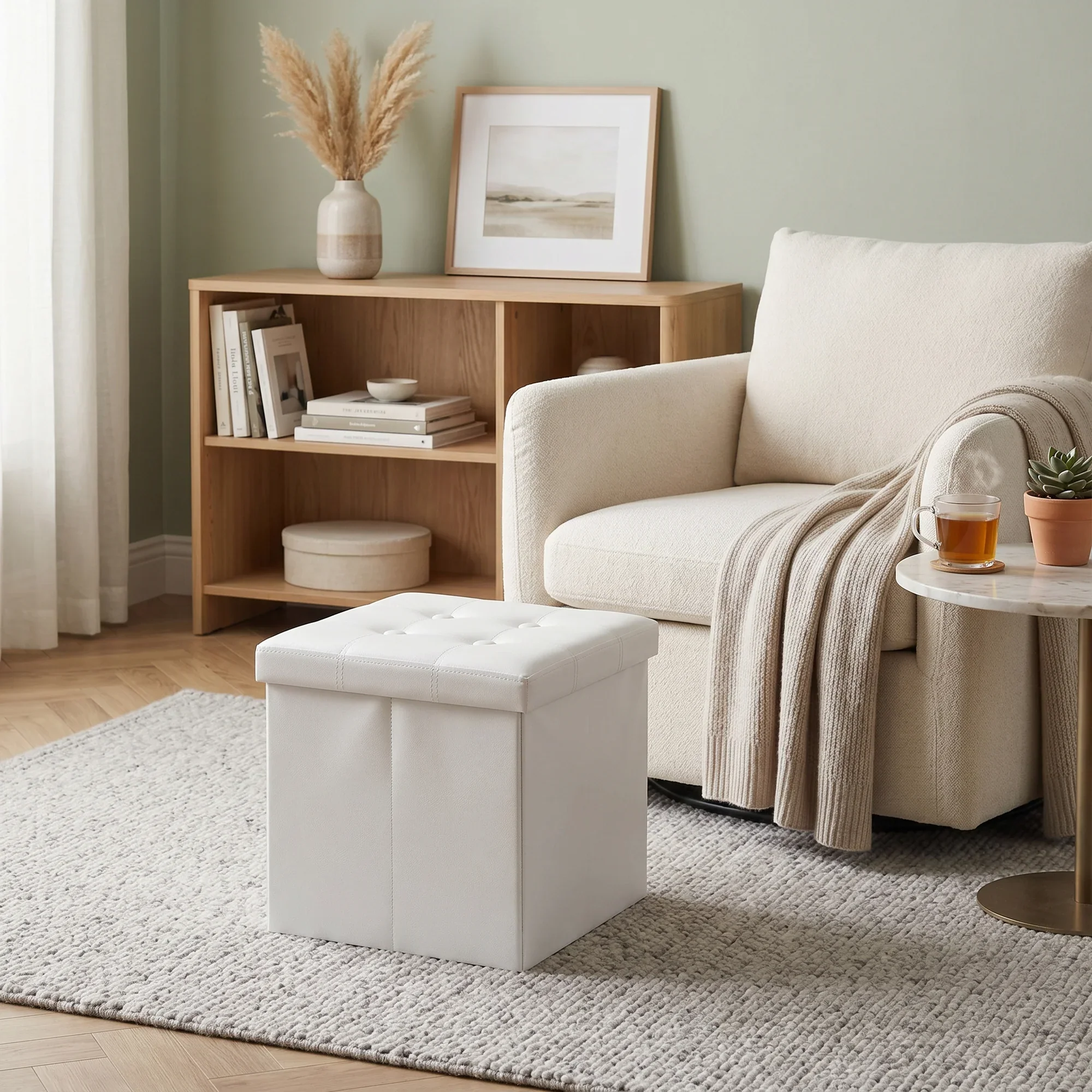 Gelsomino - Pouf bianco contenitore per salotto - Image 2