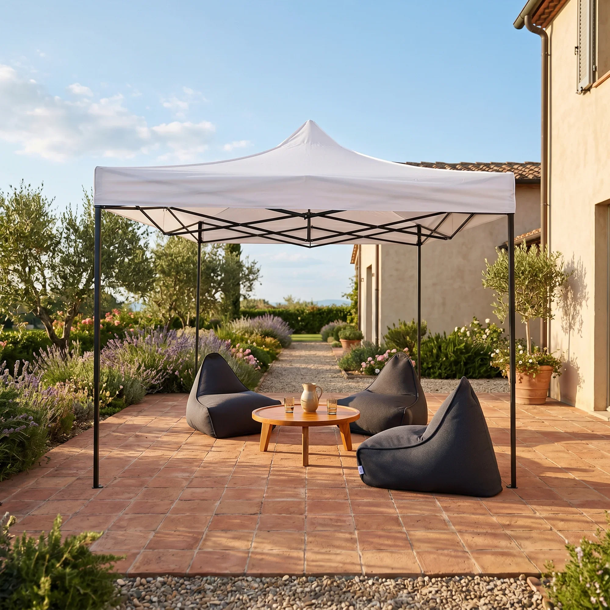Ilatro - Gazebo pieghevole 3x3 bianco con telo impermeabile - Image 2