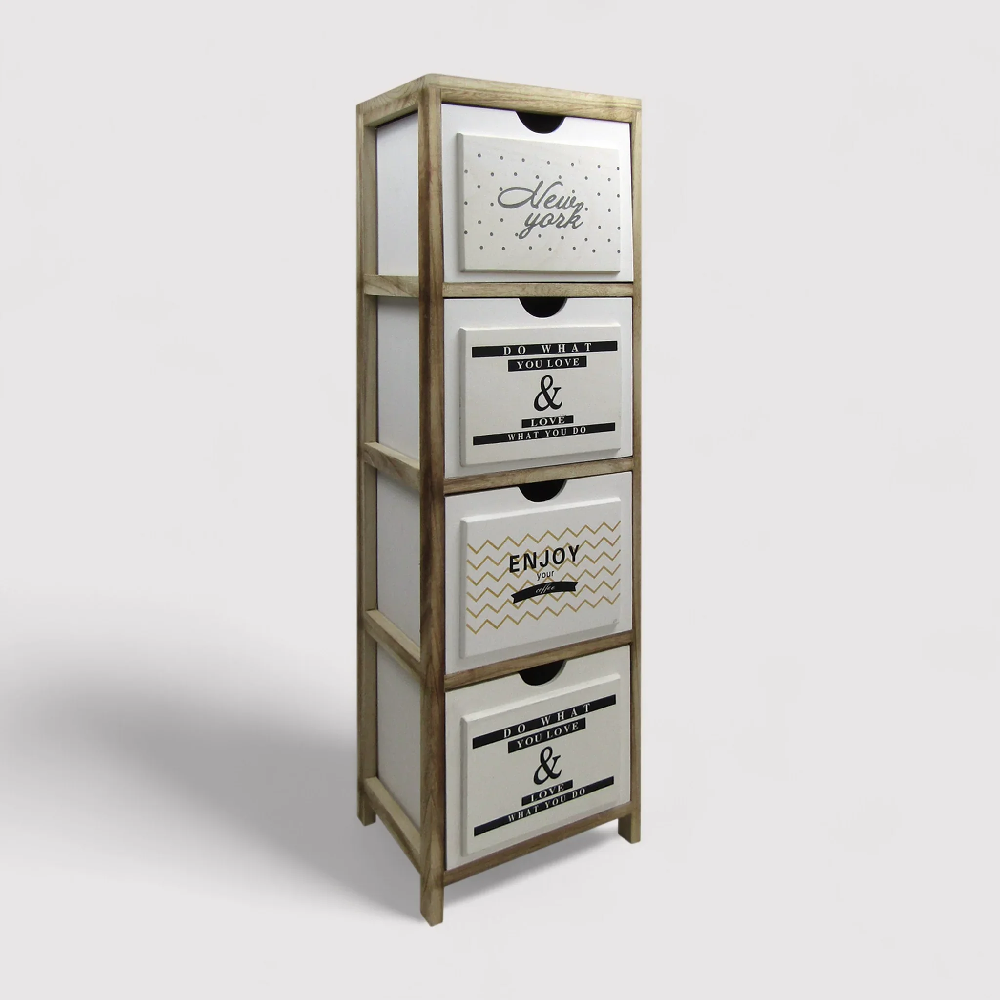 Ilex - Mobile settimino con 4 cassetti bianchi con stampe