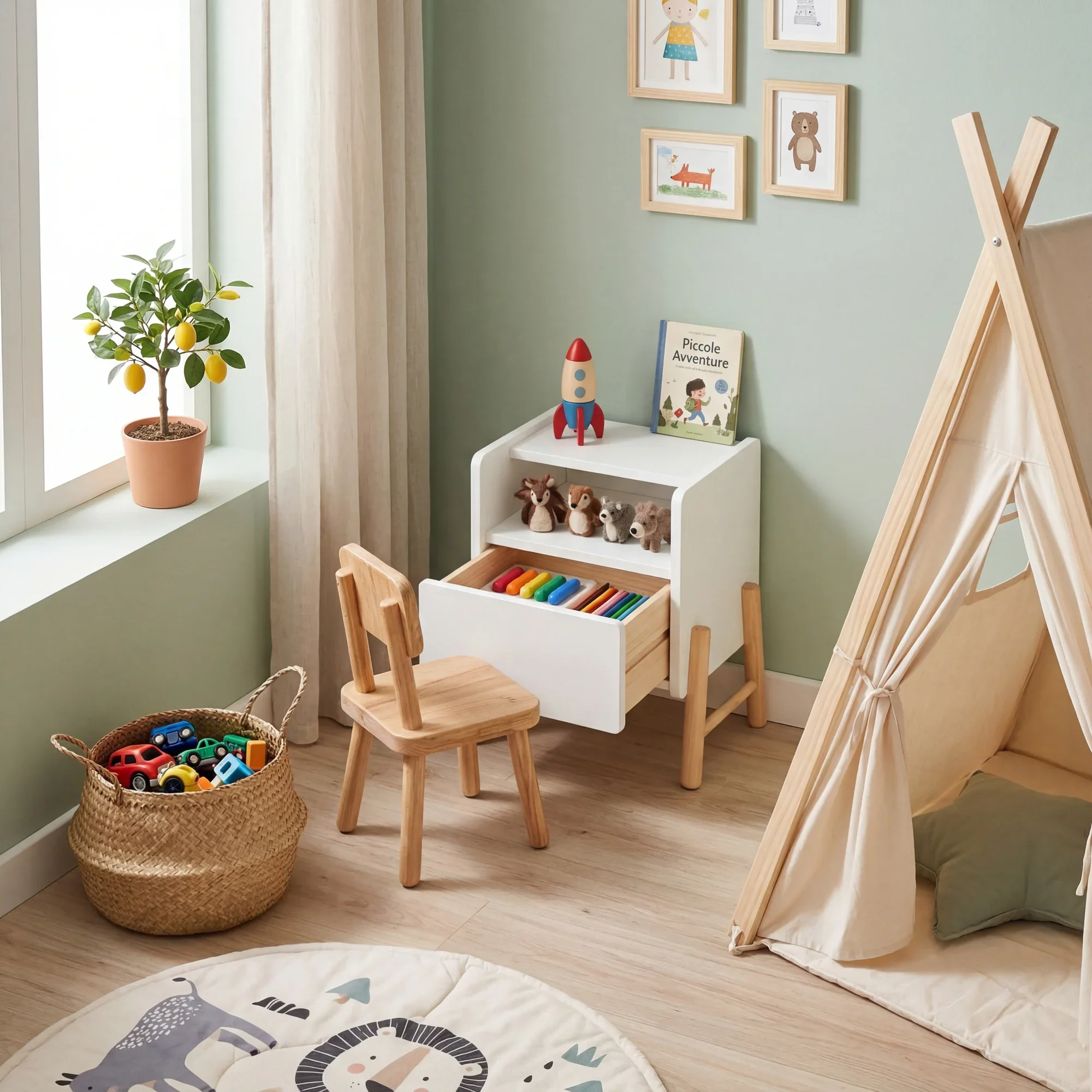 Kelen - Comodino bianco per bambini con 2 ripiani e 1 cassetto - Image 12