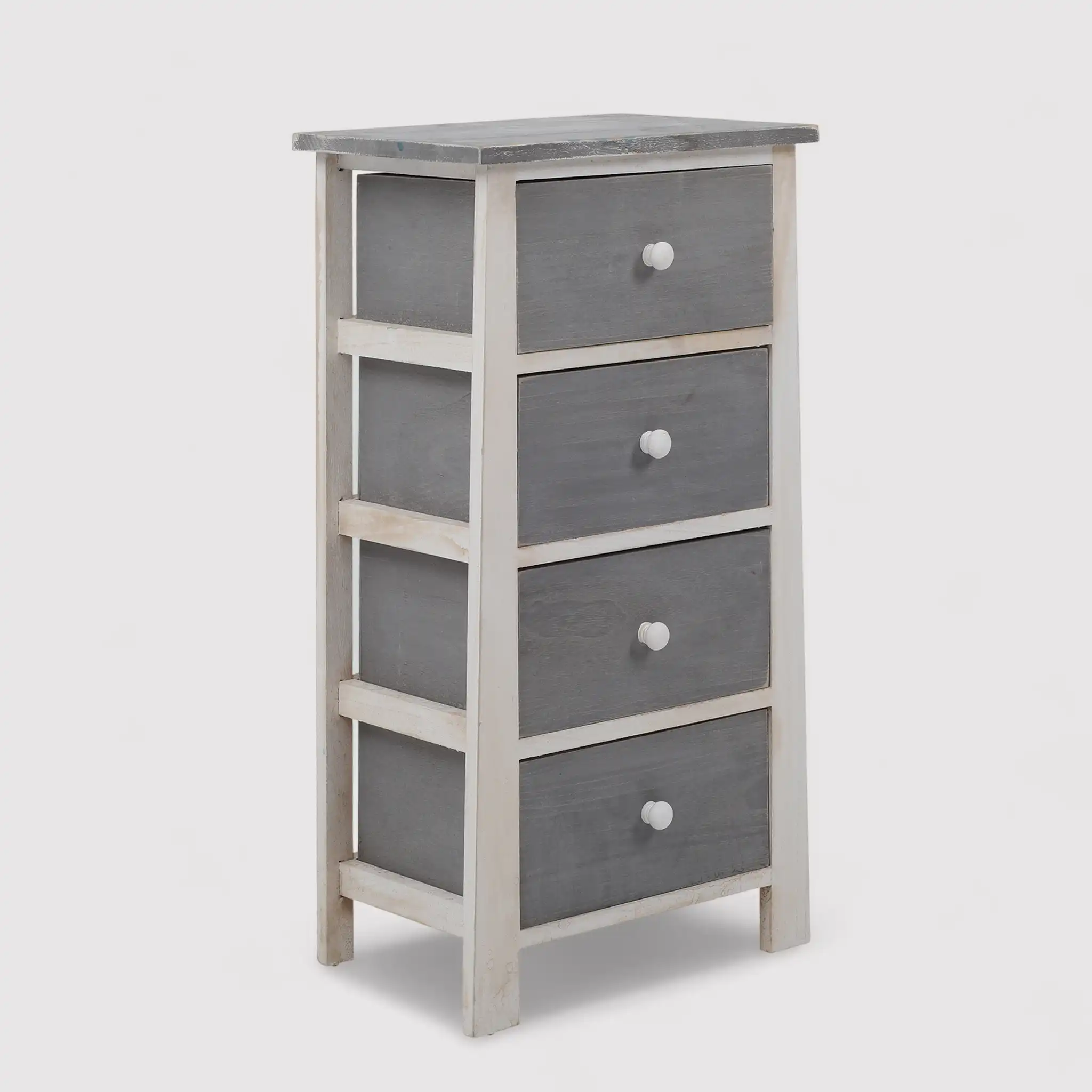 Leccio - Cassettiera in stile shabby in legno con 4 cassetti