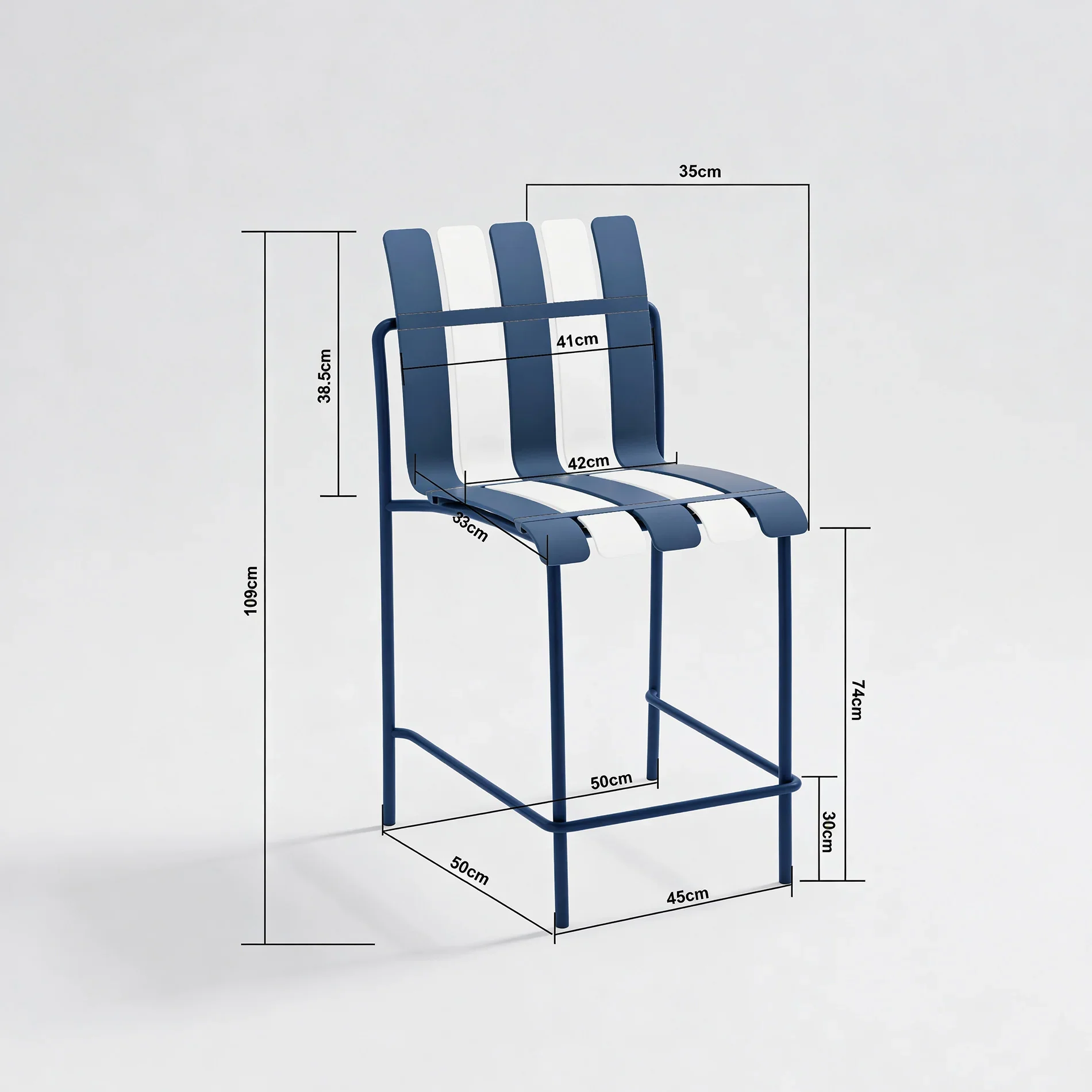 Nareo - Set 2 Sgabelli alti da bar colore bianco e blu stile moderno - Image 5