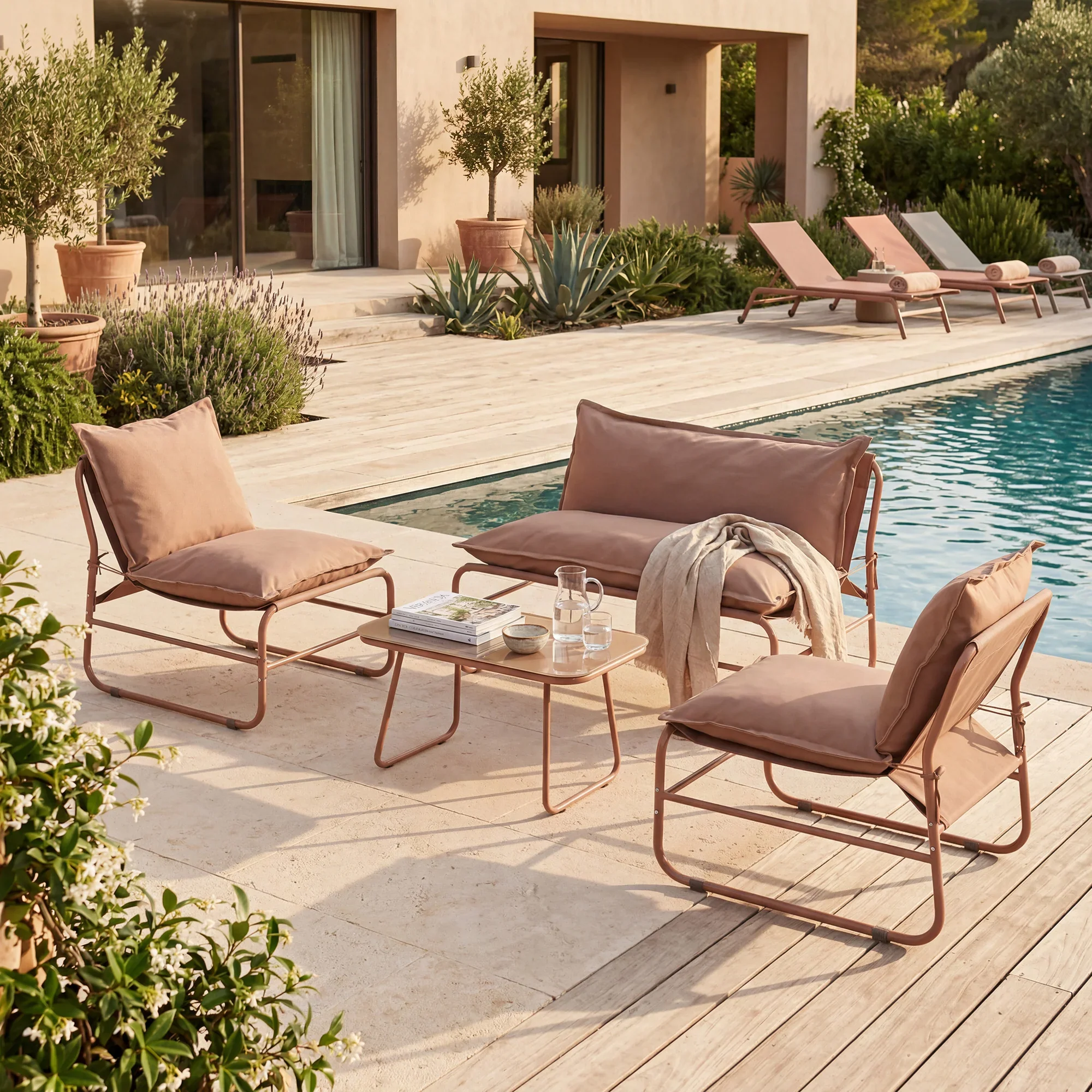 Narev - Set Salotto da giardino 4 posti con poltrone marrone mocha - Image 2