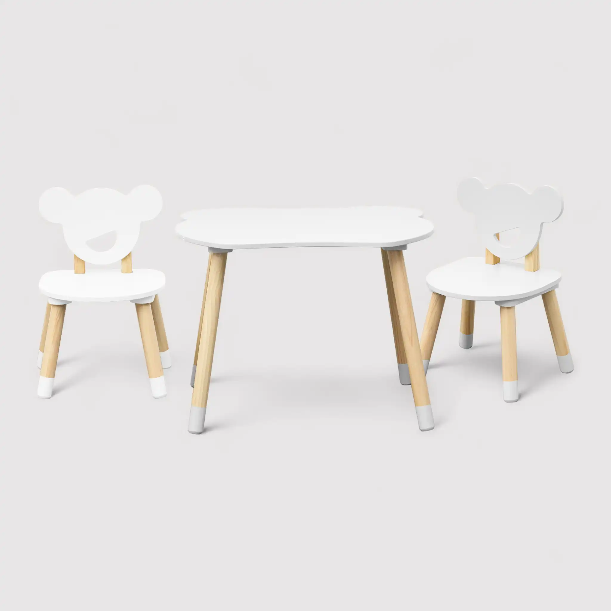 Nefel - Set tavolino per bambini e 2 seggiole bianco e marrone