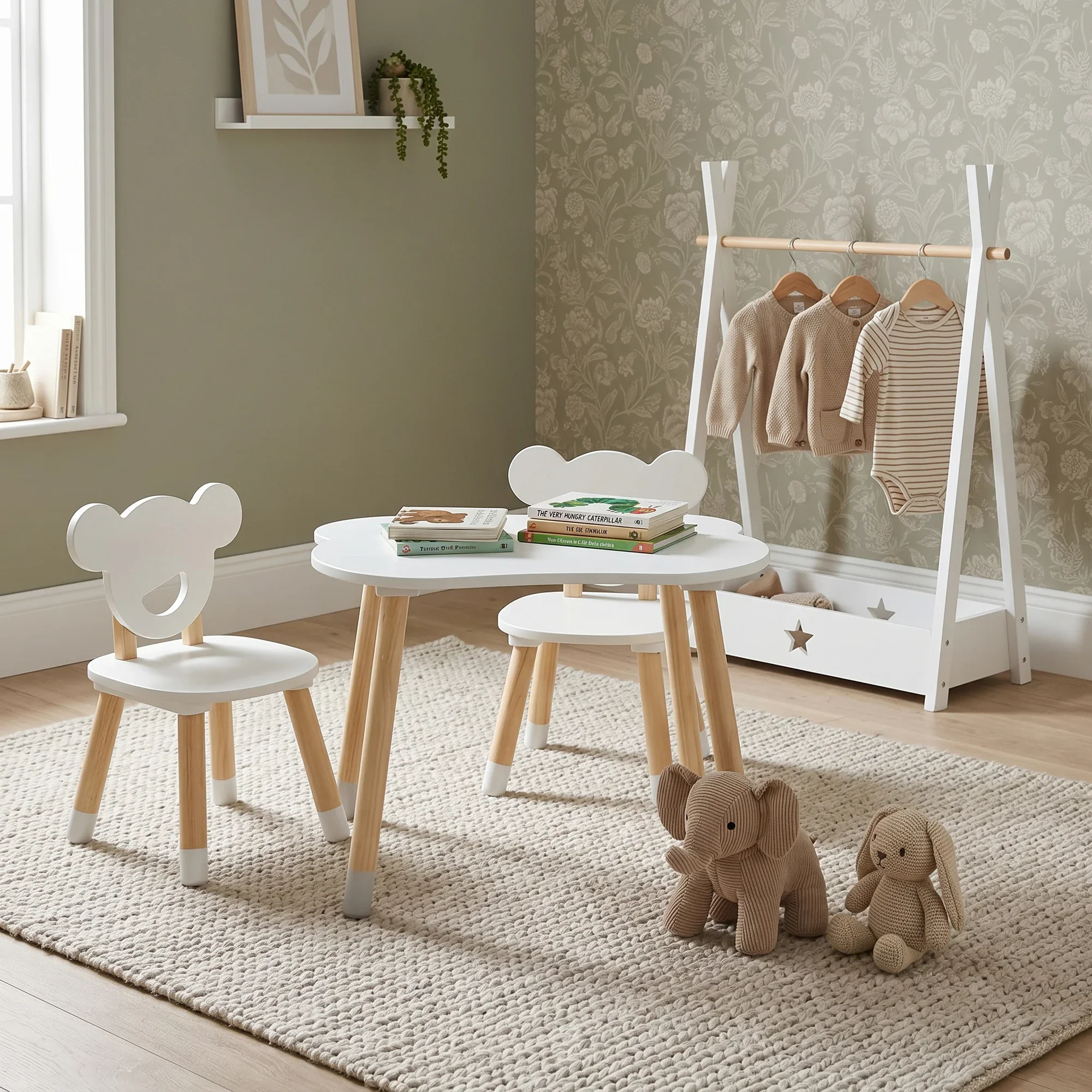 Nefel - Set tavolino per bambini e 2 seggiole bianco e marrone - Image 2