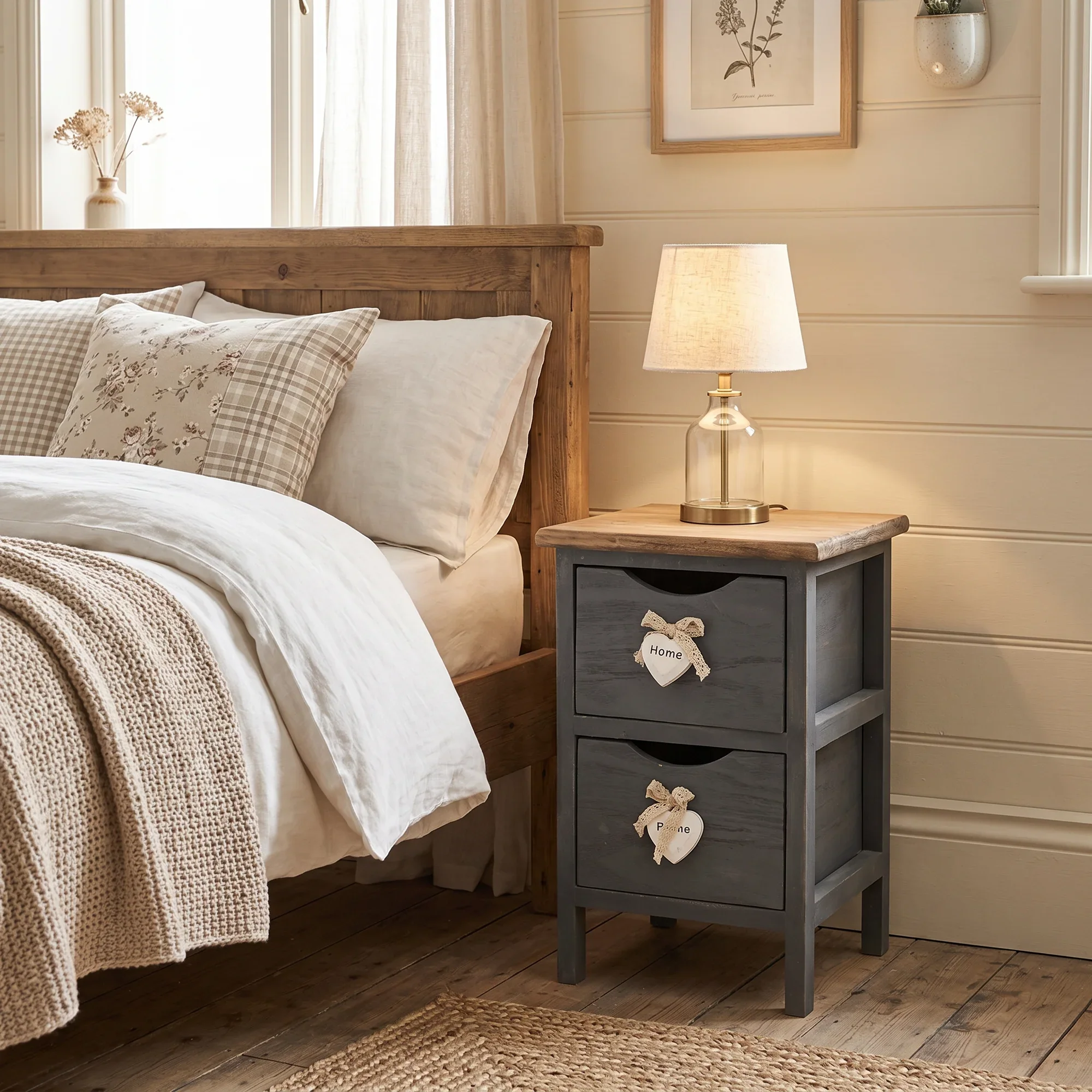 Olmaria - Piccolo comodino shabby grigio con 2 cassetti - Image 2