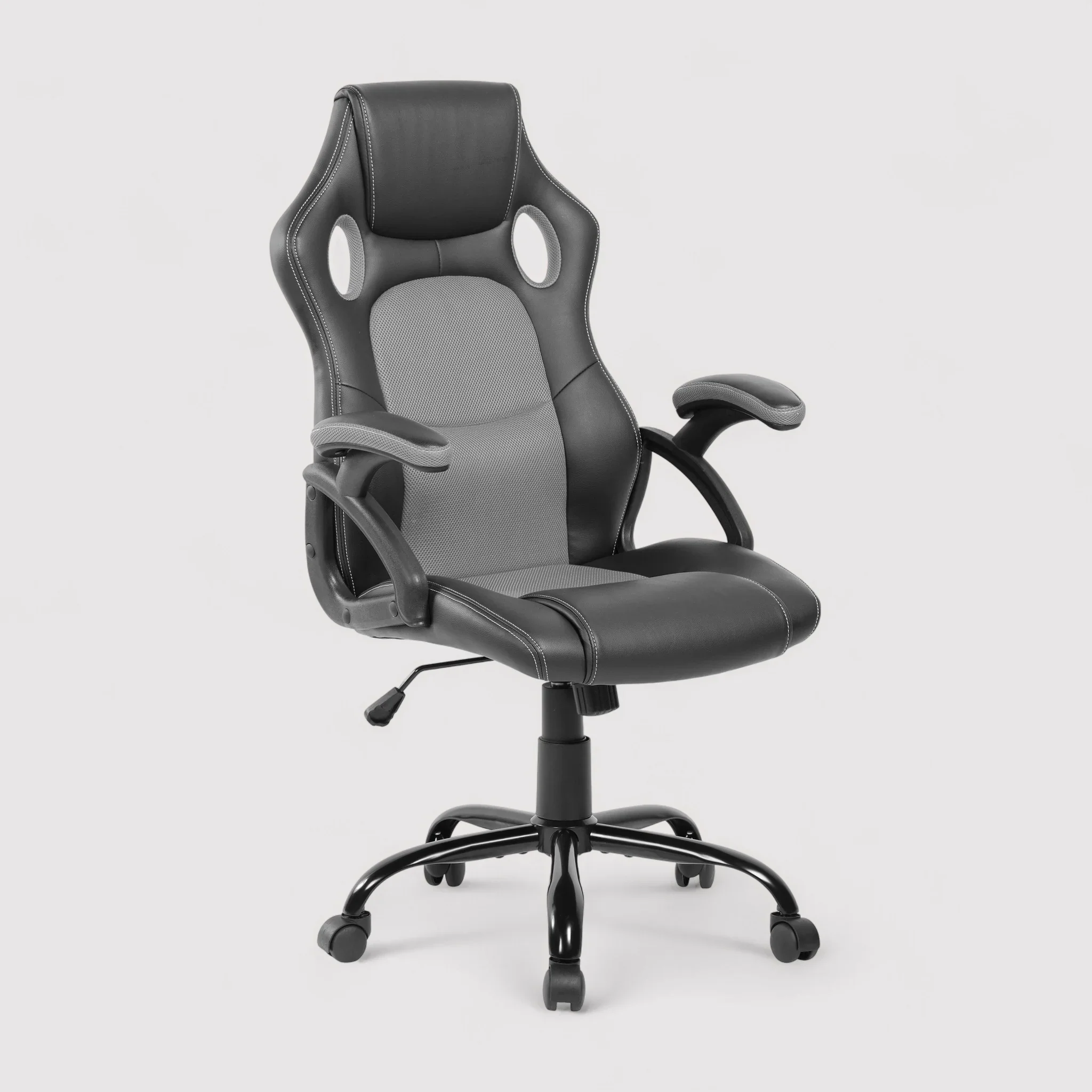 Perganu - Poltrona da ufficio o studio grigia e nera ergonomica