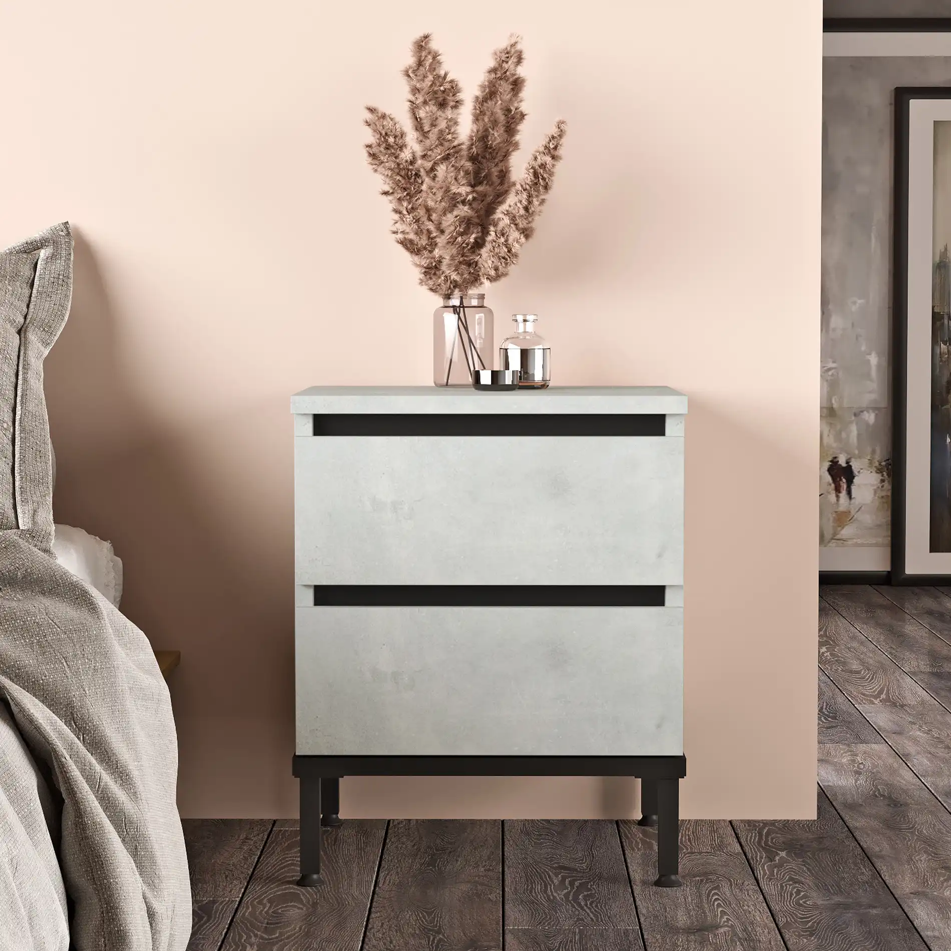 Sankaran - Comodino con 2 cassetti color grigio pietra - Image 3
