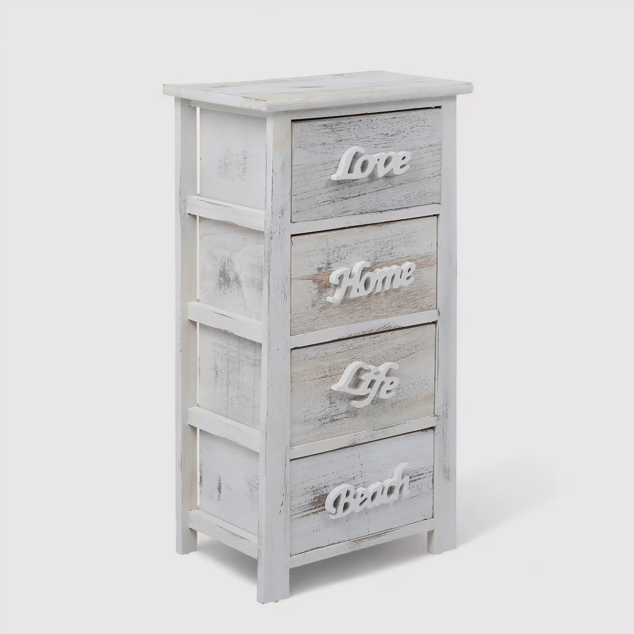 Santolina - Cassettiera bianca shabby con scritte decorative