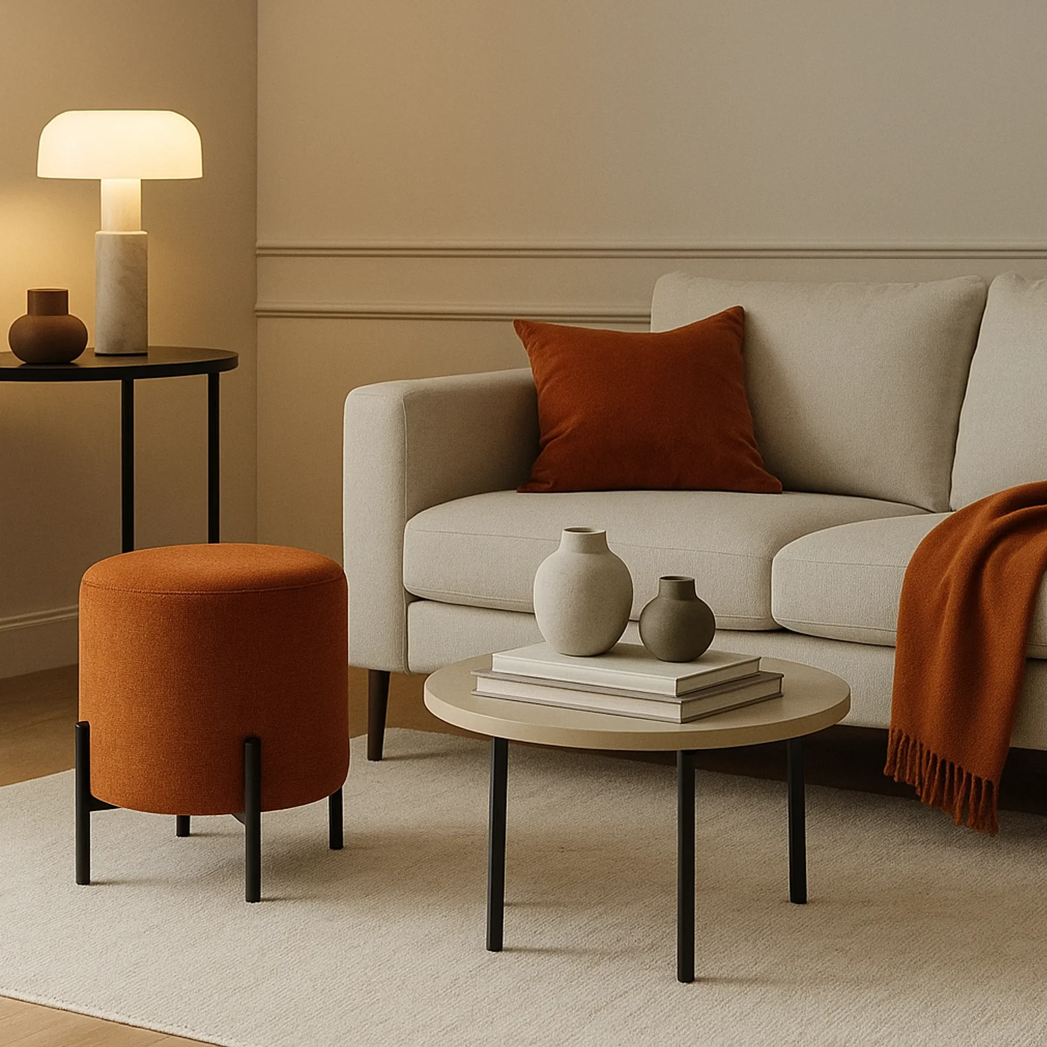 Semal - Pouf rotondo arancione scuro in stile moderno - Image 2