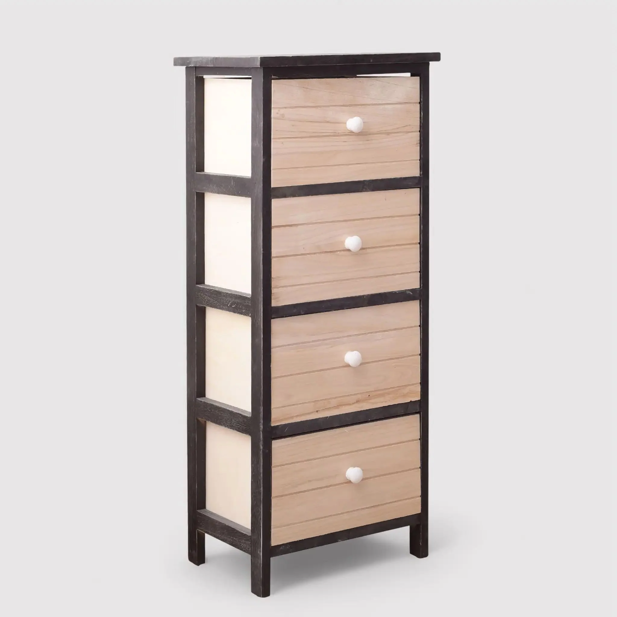Zamia - Cassettiera in legno chiaro con 4 cassetti incisi